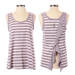 🌺 Hem & Thread Ruffled Open Back Purple Stripe Tank Top Size S NWOT